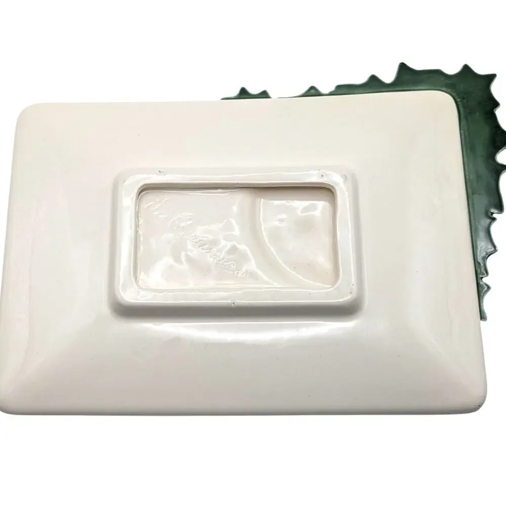 IRIS CERAMICS Holly Appetizer Plates Set 4 Drink Glass Holder Christmas Decor
